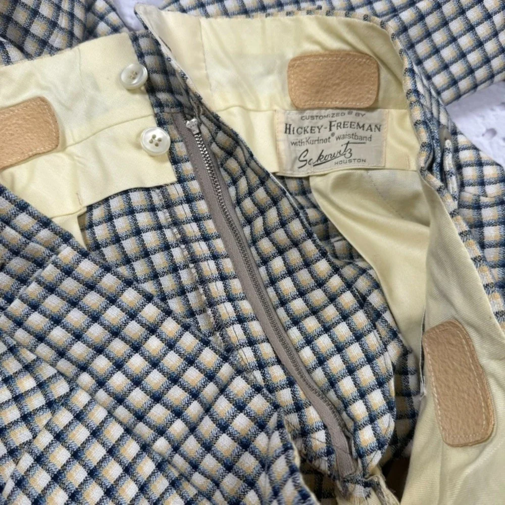 Vintage Hickey Freeman for Sakowitz Pants Mens 30x29 Flat Front Checkered - Picture 9 of 13